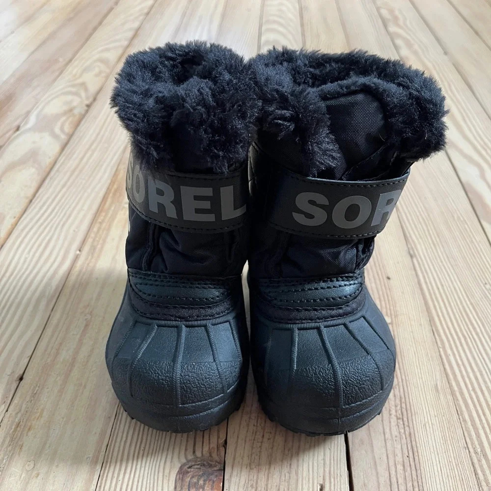 Sorel Snow Commander Black Waterproof Faux Fur Toddler Boots winter Size 4